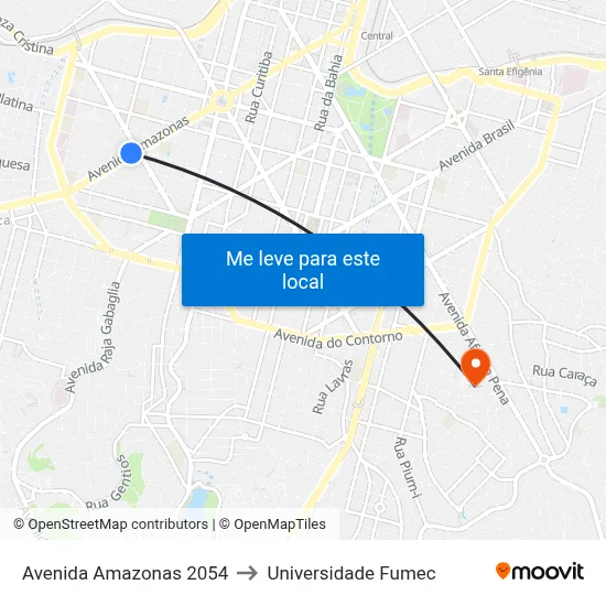 Avenida Amazonas 2054 to Universidade Fumec map