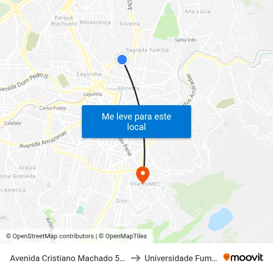 Avenida Cristiano Machado 505 to Universidade Fumec map