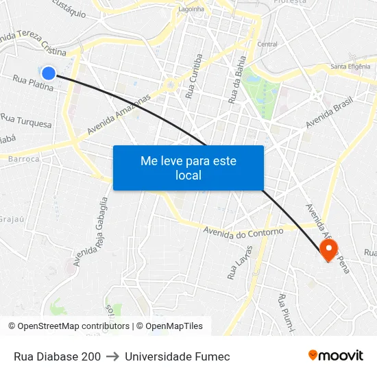 Rua Diabase 200 to Universidade Fumec map