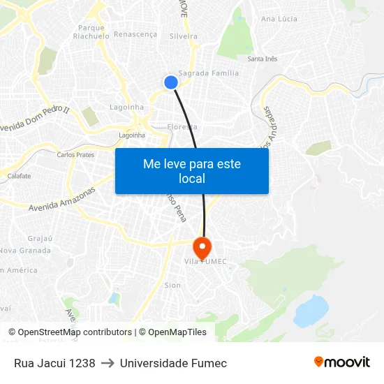 Rua Jacui 1238 to Universidade Fumec map