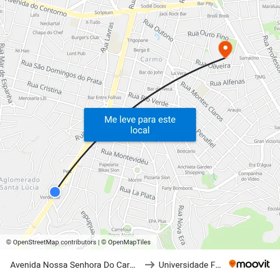 Avenida Nossa Senhora Do Carmo 1900 to Universidade Fumec map