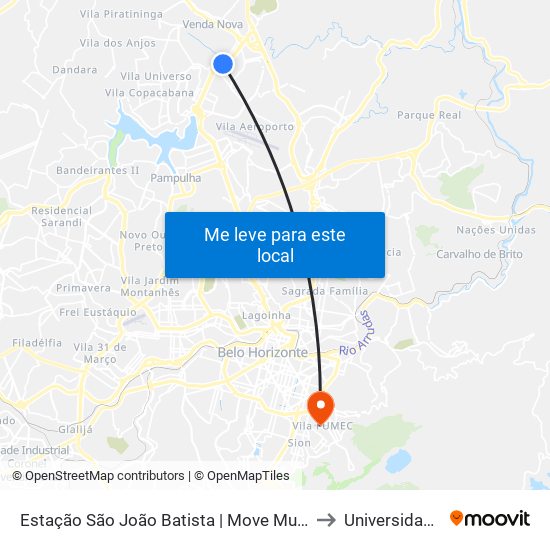 Estação São João Batista | Move Municipal - Sentido Centro to Universidade Fumec map