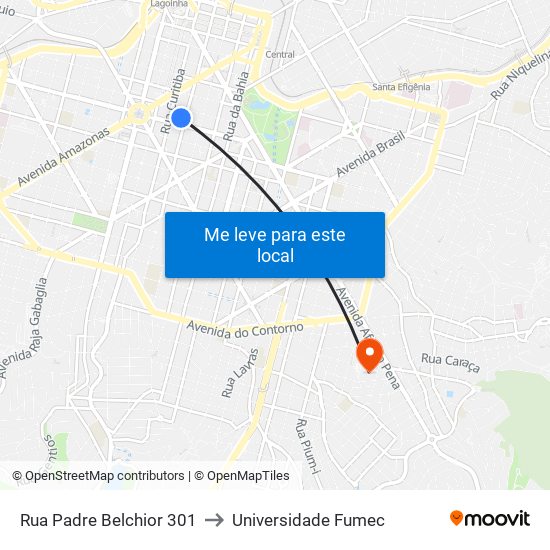 Rua Padre Belchior 301 to Universidade Fumec map