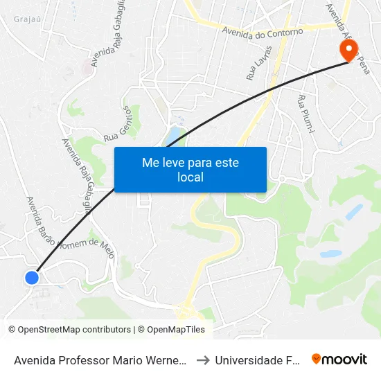 Avenida Professor Mario Werneck 1360 to Universidade Fumec map