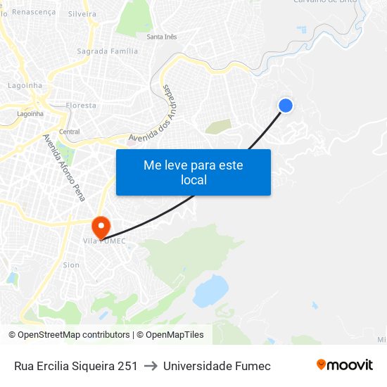 Rua Ercilia Siqueira 251 to Universidade Fumec map