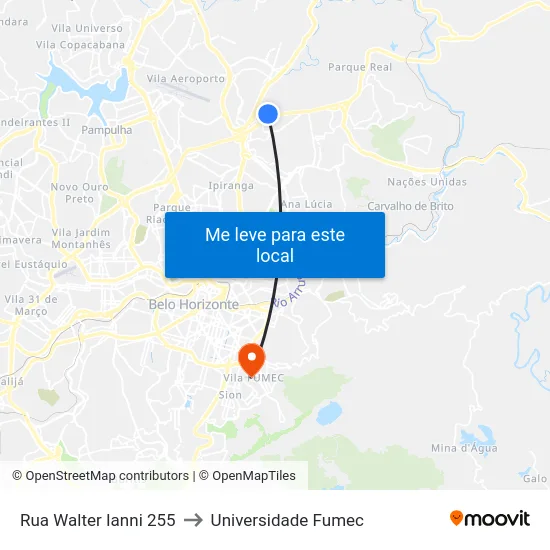 Rua Walter Ianni 255 to Universidade Fumec map