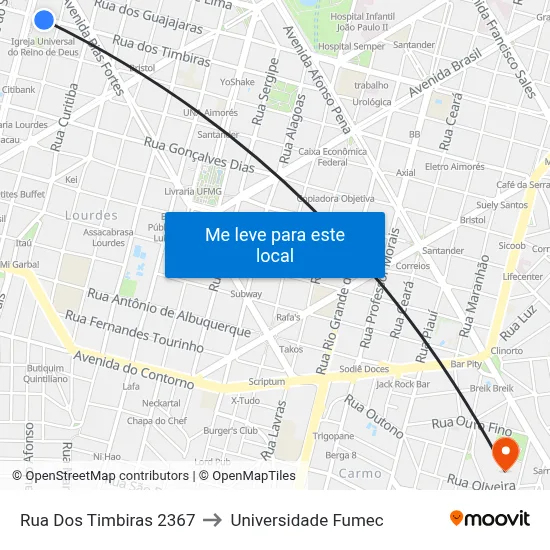 Rua Dos Timbiras 2367 to Universidade Fumec map