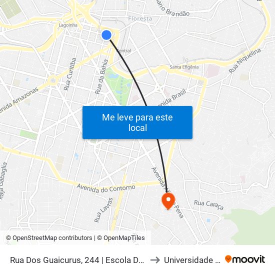 Rua Dos Guaicurus, 244 | Escola De Engenharia 2 to Universidade Fumec map