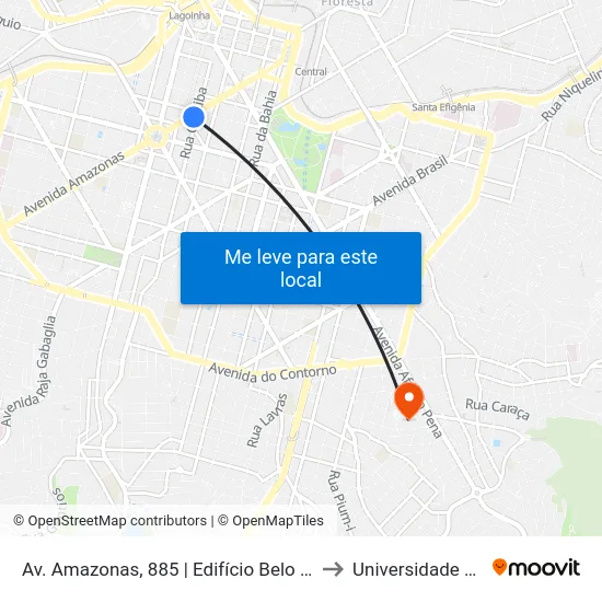 Av. Amazonas, 885 | Edifício Belo Horizonte 1 to Universidade Fumec map