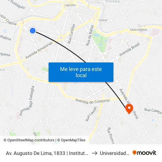 Av. Augusto De Lima, 1833 | Instituto De Criminalística 1 to Universidade Fumec map