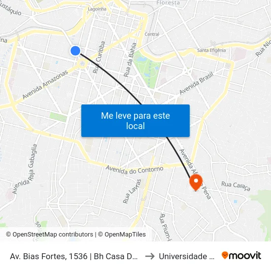 Av. Bias Fortes, 1536 | Bh Casa Do Fogueteiro to Universidade Fumec map