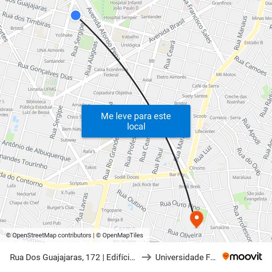 Rua Dos Guajajaras, 172 | Edifício Solar 2 to Universidade Fumec map