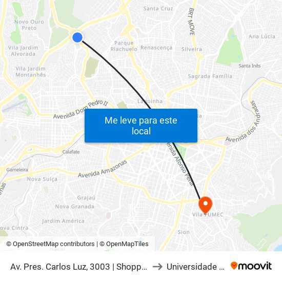 Av. Pres. Carlos Luz, 3003 | Shopping Del Rey 1 to Universidade Fumec map