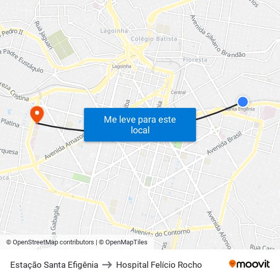 Estação Santa Efigênia to Hospital Felício Rocho map