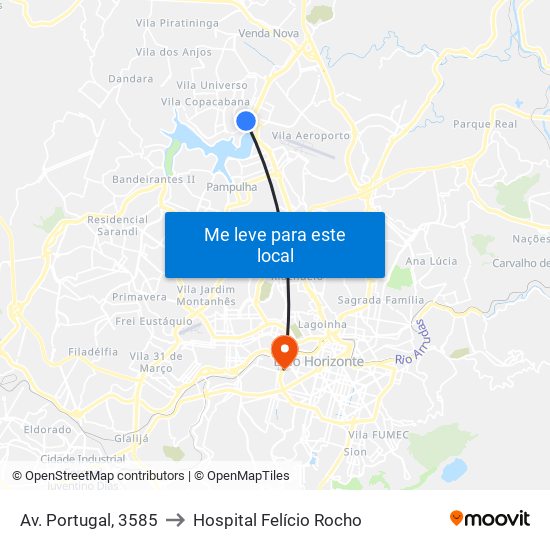 Av. Portugal, 3585 to Hospital Felício Rocho map