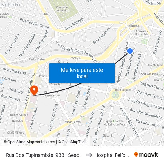 Rua Dos Tupinambás, 933 | Sesc Tupinambás 1 to Hospital Felício Rocho map