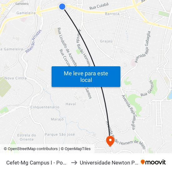 Cefet-Mg Campus I - Ponto 3 to Universidade Newton Paiva map