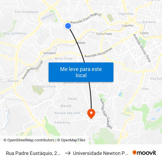 Rua Padre Eustáquio, 2636 to Universidade Newton Paiva map