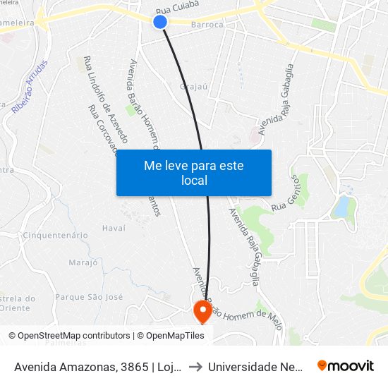 Avenida Amazonas, 3865 | Lojas De Veículos to Universidade Newton Paiva map