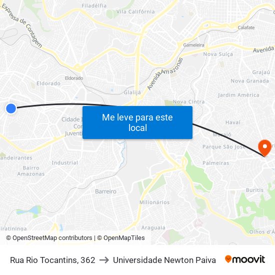 Rua Rio Tocantins, 362 to Universidade Newton Paiva map