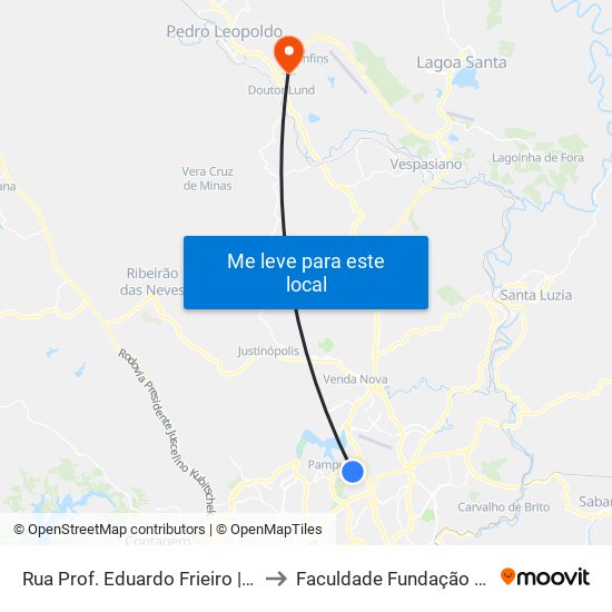 Rua Prof. Eduardo Frieiro | Praça De Serviços to Faculdade Fundação Pedro Leopoldo map