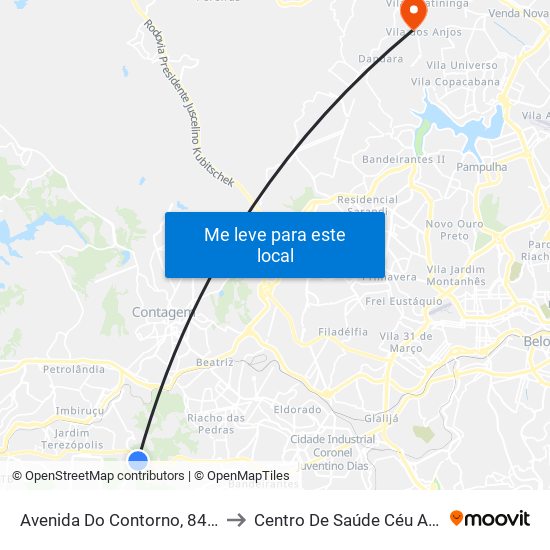 Avenida Do Contorno, 8463 to Centro De Saúde Céu Azul map