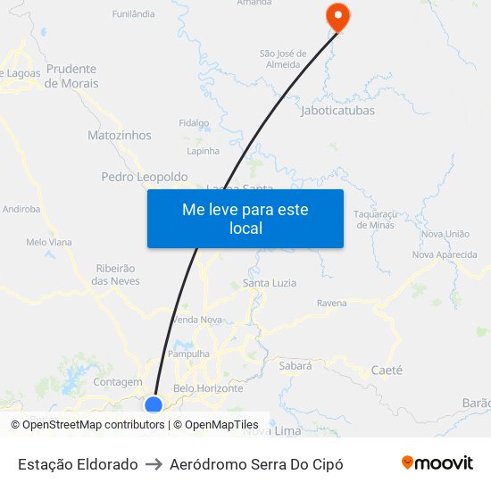 Estação Eldorado to Aeródromo Serra Do Cipó map