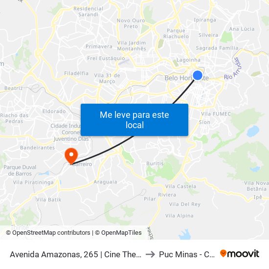 Avenida Amazonas, 265 | Cine Theatro Brasil 3 (Depois Da Praça 7) to Puc Minas - Campus Barreiro map