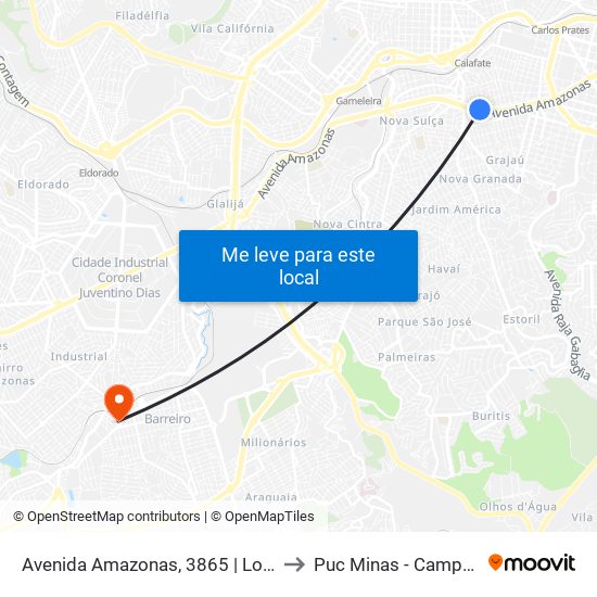 Avenida Amazonas, 3865 | Lojas De Veículos to Puc Minas - Campus Barreiro map