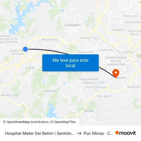 Hospital Mater Dei Betim | Sentido Parque Das Acácias/Vila Cristina to Puc Minas - Campus Barreiro map