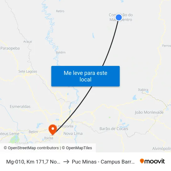 Mg-010, Km 171,7 Norte to Puc Minas - Campus Barreiro map