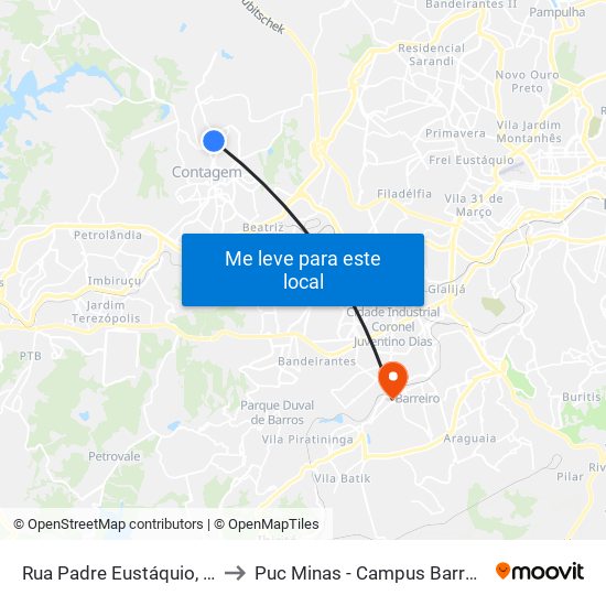 Rua Padre Eustáquio, 71 to Puc Minas - Campus Barreiro map