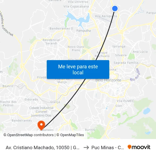 Av. Cristiano Machado, 10050 | Garagem Auto Omnibus Floramar to Puc Minas - Campus Barreiro map