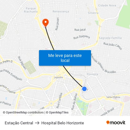 Estação Central to Hospital Belo Horizonte map