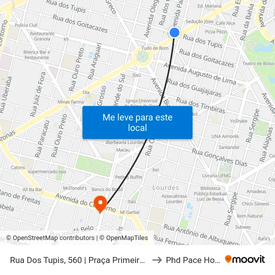 Rua Dos Tupis, 560 | Praça Primeiro De Maio 2 to Phd Pace Hospital map