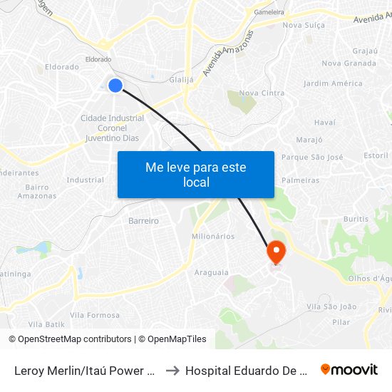 Leroy Merlin/Itaú Power Shopping to Hospital Eduardo De Menezes map