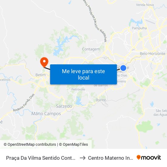 Praça Da Vilma Sentido Contagem/Betim/Barreiro to Centro Materno Infantil de Betim map