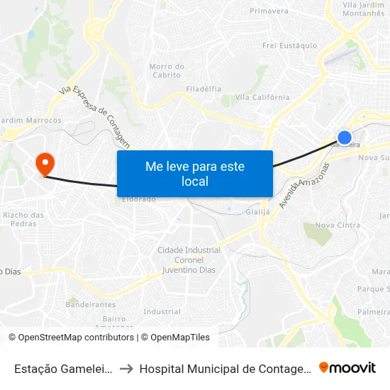 Estação Gameleira to Hospital Municipal de Contagem map