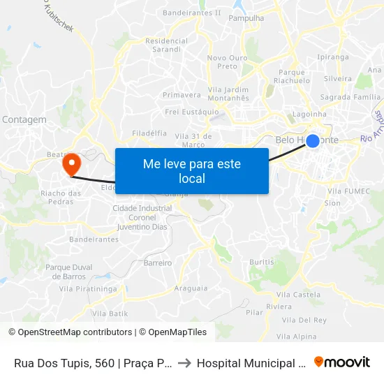 Rua Dos Tupis, 560 | Praça Primeiro De Maio 2 to Hospital Municipal de Contagem map