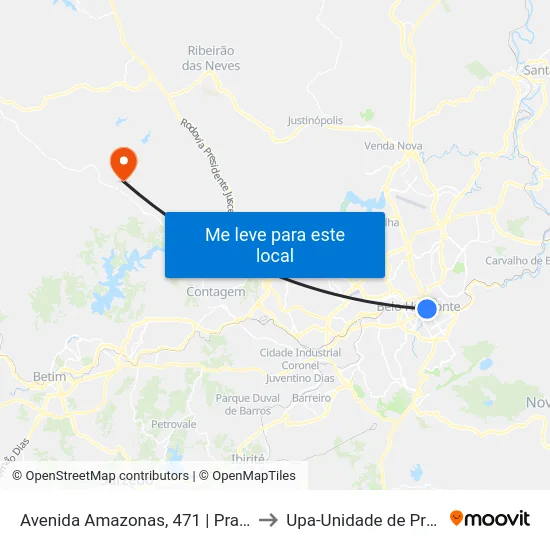 Avenida Amazonas, 471 | Praça Sete - Galera Dantes 2 to Upa-Unidade de Pronto Atendimento map