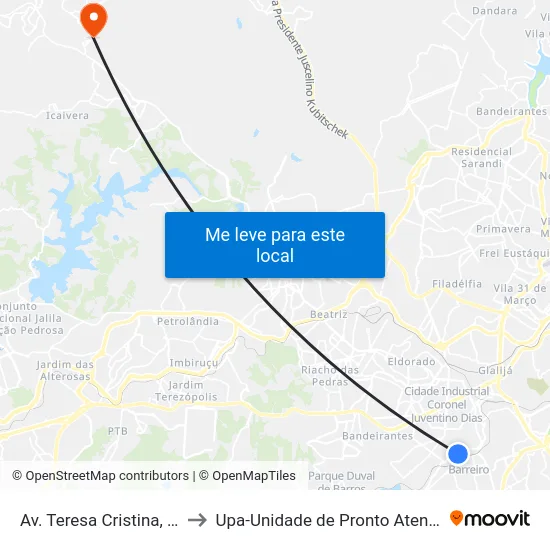 Av. Teresa Cristina, 10105 to Upa-Unidade de Pronto Atendimento map