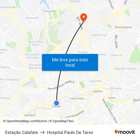 Estação Calafate to Hospital Paulo De Tarso map