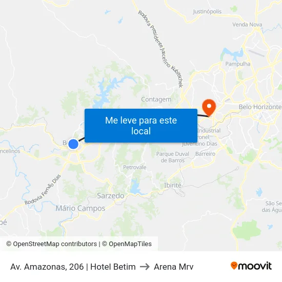 Av. Amazonas, 206 | Hotel Betim to Arena Mrv map