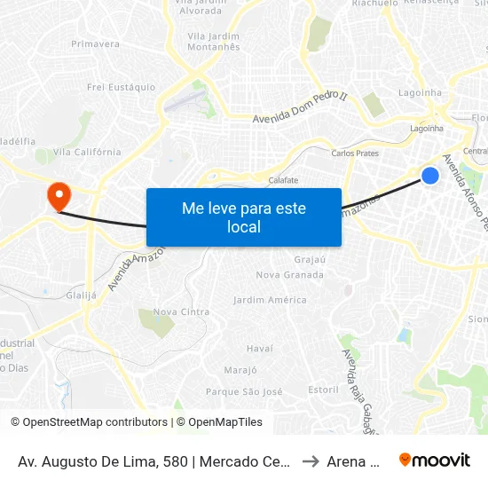 Av. Augusto De Lima, 580 | Mercado Central to Arena Mrv map