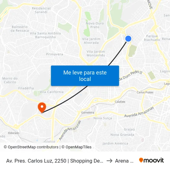 Av. Pres. Carlos Luz, 2250 | Shopping Del Rey 1 to Arena Mrv map