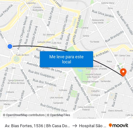 Av. Bias Fortes, 1536 | Bh Casa Do Fogueteiro to Hospital São Lucas map