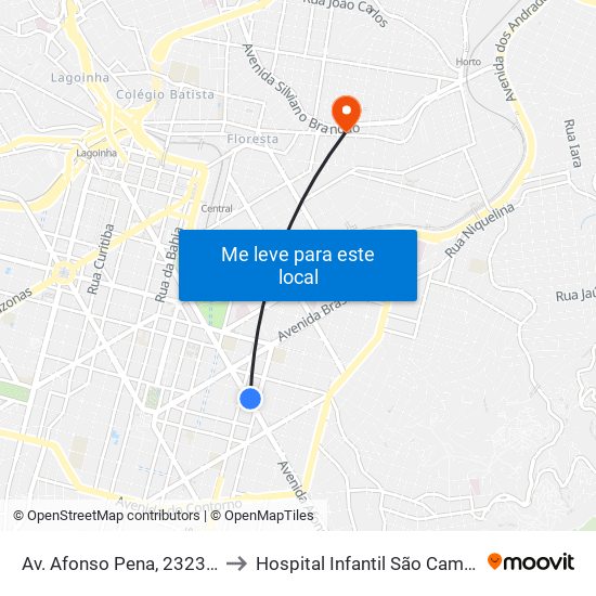 Av. Afonso Pena, 2323 | Deoesp to Hospital Infantil São Camilo Unimed map