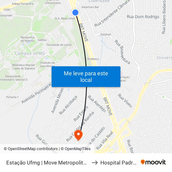 Estação Ufmg | Move Metropolitano - Sentido Centro to Hospital Padre Anchieta map