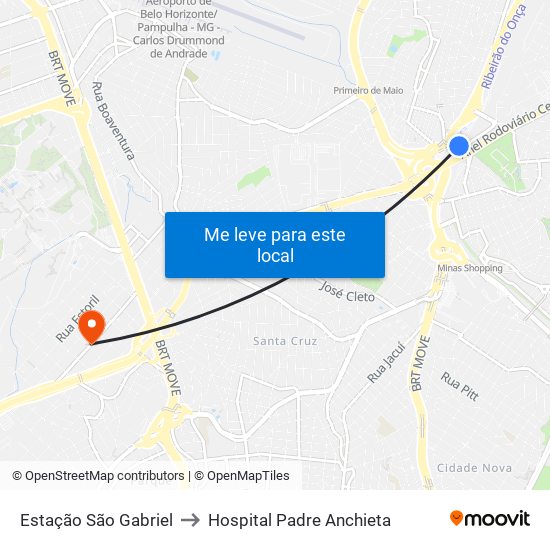 Estação São Gabriel to Hospital Padre Anchieta map