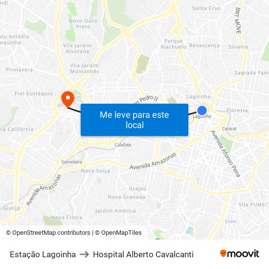 Estação Lagoinha to Hospital Alberto Cavalcanti map